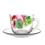 Набор чайный стекл 4пр (2*0,22л+2блюдца) Живая природа Фламинго в тропиках п/у Декостек/2222-Д (Б)