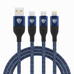 Кабель для зарядки 3в1 MicroUSB,IP,Type-C 1,5м 2,4А синий ГЦ/931-041