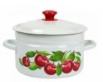 Кастрюля эмал 2л с крышкой борт цилиндр Вишневый сад белая КМК/41704-102/6-У4