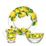 Набор д/завтрака стекл 3пр (салатник/тарелка/кружка) Лимоны Декостек/1220-Д/Т00026972