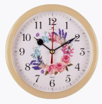Будильник кварц д15см бежевый корпус Цветочный узор/В4-041